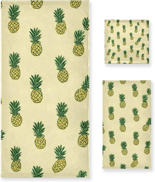 Light Yellow Pineapple01 Decorative Towels for Bathroom Bath Towel Sets Absorbent Microfiber Fancy Beach Towels Bathroom Towel Washcloth Sets