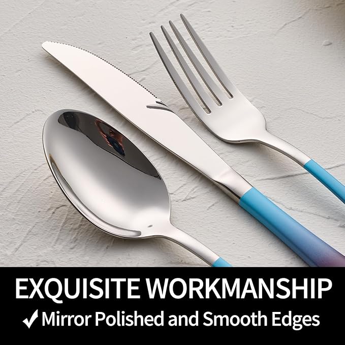 20-Pieces Color Silverware Set for 4,Blue and Purple Handle Stainless Steel Cutlery Set, Include Forks Spoons and Knives Set, Dishwasher Safe Utensil Sets for Home Restaurant
