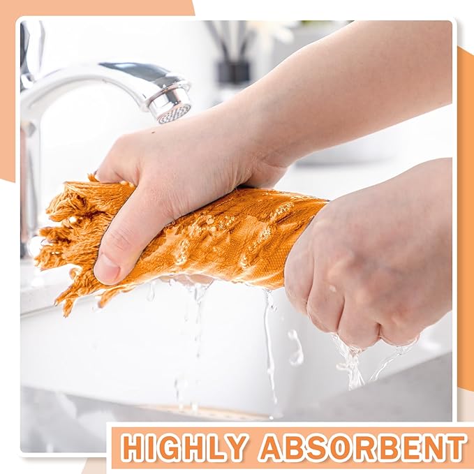 4 Pack Boho Bathroom Hand Towel 14 x 30 Inch 100% Turkish Cotton Decorative Boho Kitchen Hand Towel Farmhouse Bathroom Decor Set Absorbent Soft Guest Tea Gift(Orange)