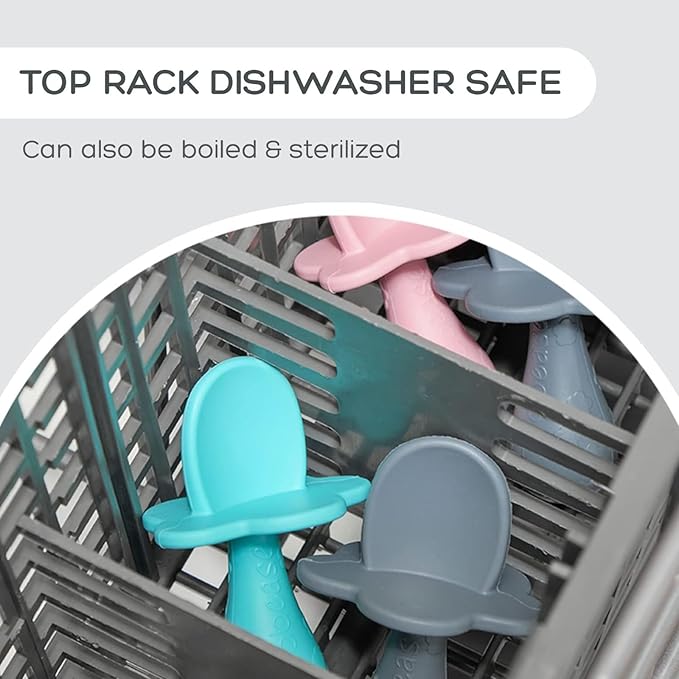 Grabease Baby Spoon - Silicone Feeding Spoons 2-Pack Gray - Soft Utensils for Babies & Toddlers - Dishwasher-Safe, Easy-Grip