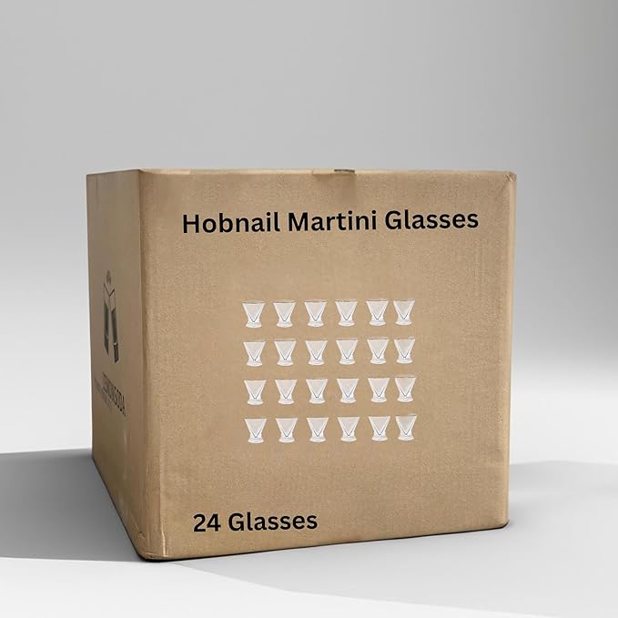 LEMONSODA Hobnail Pink/Clear Martini Glasses Vintage Cocktail Glasses (9oz) for Martini, Cocktail, Margarita, Cosmopolitan, Manhattan (2226) (Clear, Set of 24)