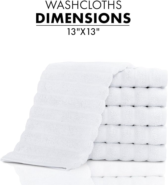 Classic Turkish Towels CTT Luxurious 100% Turkish Cotton Washcloths 6 Pack, Highly Absorbent & Quick Dry, Face Towels Wash Cloths for Hotel, Spa & Gym | 13"x13" (White)