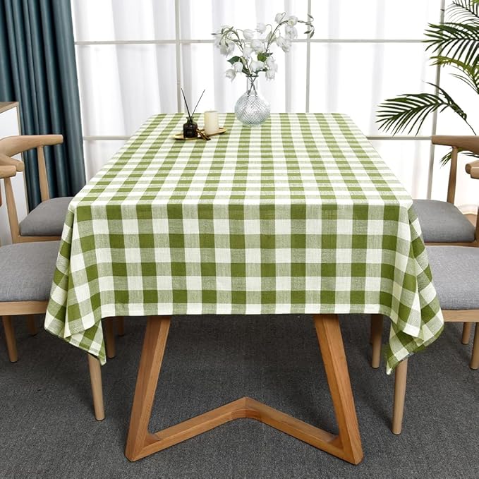 Gingham Tablecloth Rectangle Table Cloth Heavy Duty Cotton Checkered Table Cover for Spring Picnic Kitchen Dining(C-Sage Green, 52x120 inch)