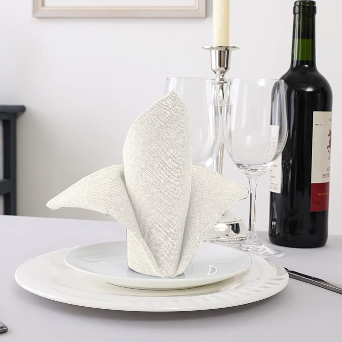H.VERSAILTEX Linen Textured Cloth Napkins Set of 12 (18" X 18") Linen Textured Dinner Napkins Waterproof Extra Soft Thick Durable Reusable Napkins with Hemmed Edges, Heather Ivory
