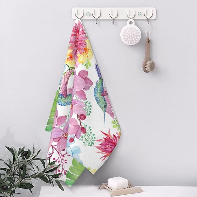 Hand Towels Set of 2 Hummingbird and Flowers Towels for Bathroom Soft Absorbent Decorative Hand Bath Towels Dish Towels for Kitchen Sports Gym Yoga Home Decor 14 x 28 in