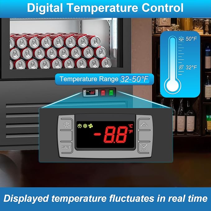 Commercial Beverage Refrigerator with 2 Glass Door, 41.3 Cu.Ft Display Fridge Beverage Cooler with Customizable Lightbox Adjustable Shelves, Drink Fridge Merchandiser for Restaurant Shop, Black