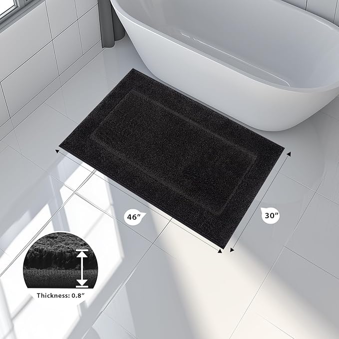 Bathroom Rugs 30" x 46", Non-Slip Extra Soft Absorbent Bath Rugs, Machine Washable Quick Dry Bath Mats for Bathroom Floor, Shower, Bathtub and Sink, Black