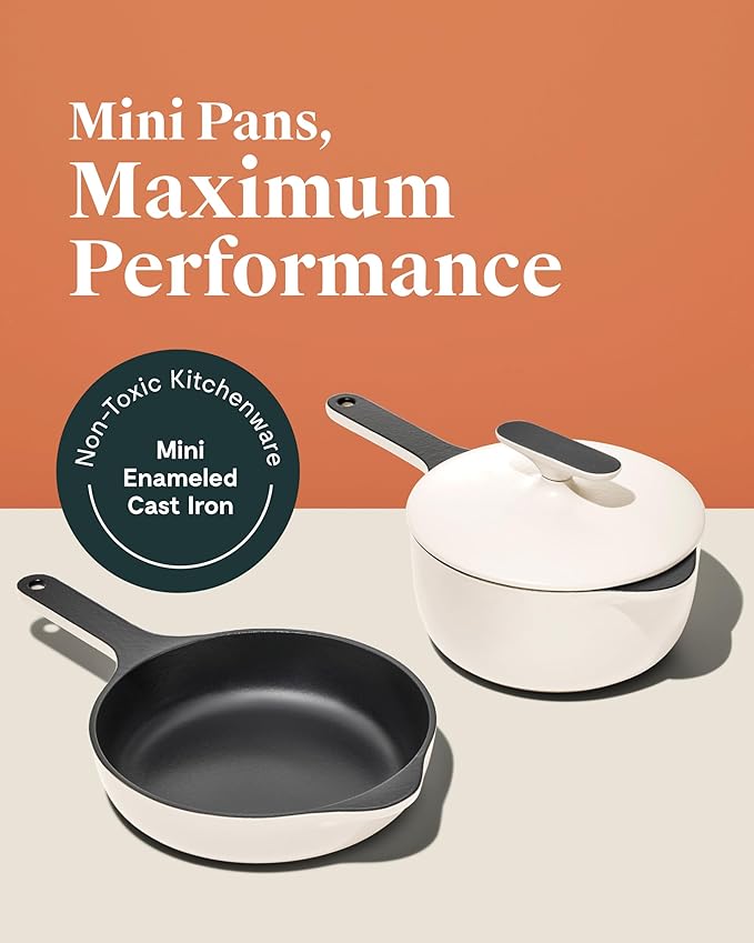 Caraway Cast Iron Skillet - 8” Enameled Cast Iron Pan With 3 Layer Enamel Coating - No Seasoning Required - Compatible With All Stovetops - Free From Forever Chemicals - Charcoal