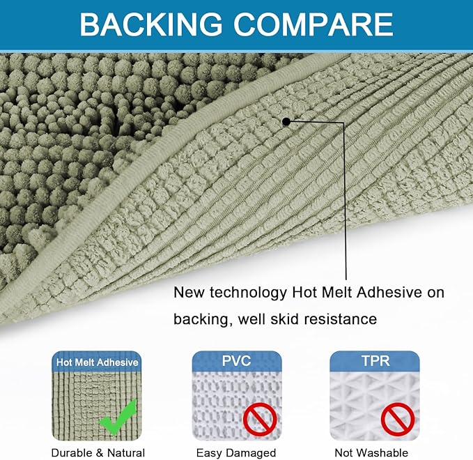 H.VERSAILTEX Bath Mats for Bathroom Non Slip Thick Chenille Striped Bath Rug Absorbent Fluffy Soft Shaggy Rugs Washable Dry Fast Plush Mats for Indoor, Bath Room, Tub - 24" x 36", Eucalyptus Green