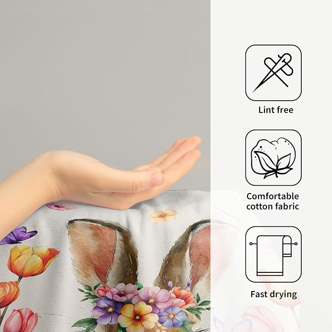 Imiss Rabbit Hand Towels 2 Pcs Spring Tulip Flowers Cute Bunny Holiday Decoration Guest Towel 14.4 x 28.3 Inch Easter Kitchen Dish Towel for Bathroom,Gym,Spa,Hotel Decor