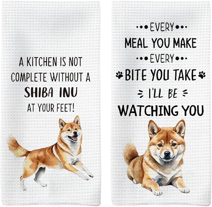 Shiba Inu Kitchen Towels Set of 2, Shiba Inu Gifts, Shiba Inu Dog Decorative Hand Towels, Shiba Inu Dog Dishcloths Dish Towels Tea Towels for Kitchen, Dog Bathroom Kitchen Decor, 16x24inch