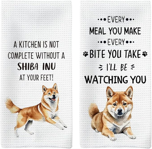 Shiba Inu Kitchen Towels Set of 2, Shiba Inu Gifts, Shiba Inu Dog Decorative Hand Towels, Shiba Inu Dog Dishcloths Dish Towels Tea Towels for Kitchen, Dog Bathroom Kitchen Decor, 16x24inch