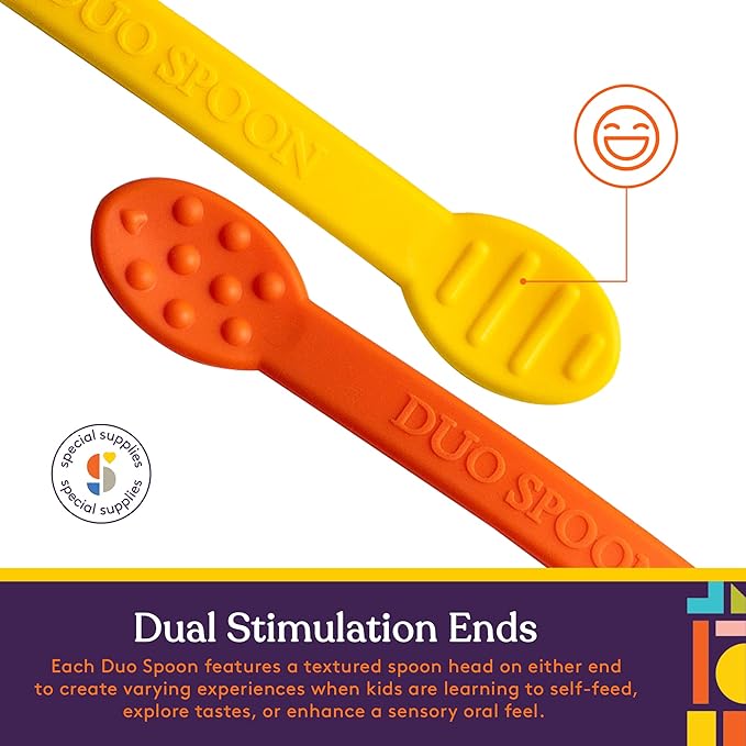 Special Supplies Duo Spoon Oral Motor Therapy Tools, 3 Pack, Textured Stimulation and Sensory Input Treatment for Babies, Toddlers or Kids, BPA Free Silicone with Flexible, Easy Handle