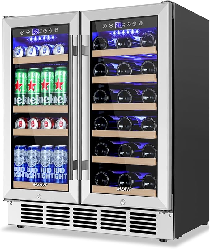 30 Inch Wine and Beverage Refrigerator, Dual Zone Wine Fridge with Quiet & Upgraded Cooling System, Large Capacity Beverage Cooler, Built-In or Freestanding, Holds 30 Bottles and 110 Cans