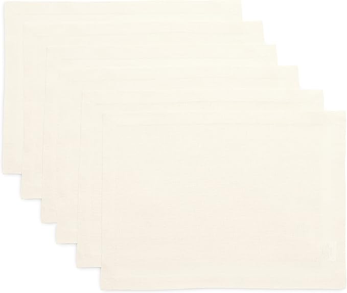 Solino Home Linen Ivory Placemats Set of 6 - 100% Pure Linen Placemats 14 x 19 Inch for Holiday, New Year - Fete