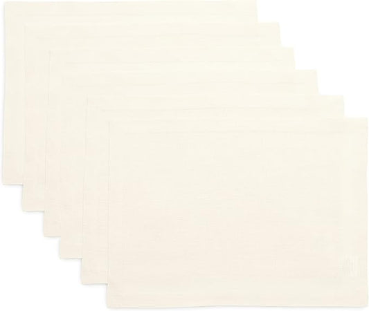 Solino Home Linen Ivory Placemats Set of 6 - 100% Pure Linen Placemats 14 x 19 Inch for Holiday, New Year - Fete
