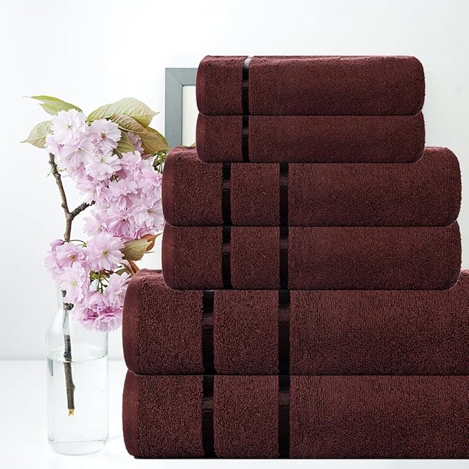 CASA COPENHAGEN Eternal 6 Pieces Towel Set- Brown, 500 GSM 2 Bath Towel 2 Hand Towel 2 Washcloth, Designed in Denmark Made of Soft Egyptian Cotton for Bathroom, Kitchen & Shower