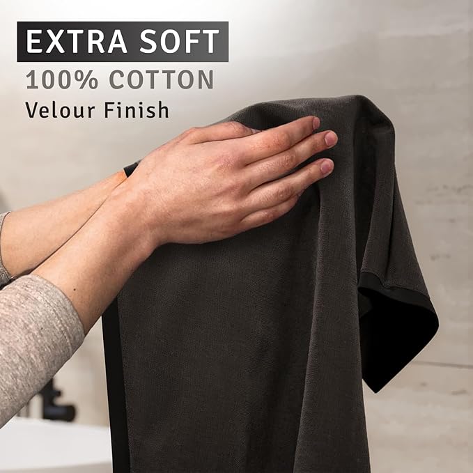 Creative Scents 100% Cotton Velour Fingertip Towels - 4 Pack 11 by 18 Inch – Decorative, Extra Absorbent and Soft Face Towel, Ideal for Bathroom and Powder Room (Black)