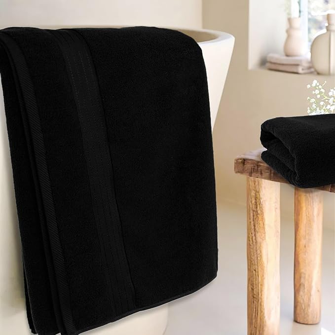 COZYART Black Bathroom Towel Sets 6Pcs 650 GSM 100% Cotton Bath Towel Set for Bathroom Super Absorbent Durable Luxury Set with 2 Bath Towels, 2 Hand Towels, 2 Washclothes