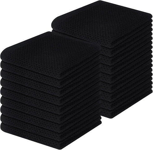 Homaxy 100% Cotton Waffle Weave Kitchen Dish Cloths, Ultra Soft Absorbent Quick Drying Dish Towels, 12 x 12 Inches, 18-Pack, Black