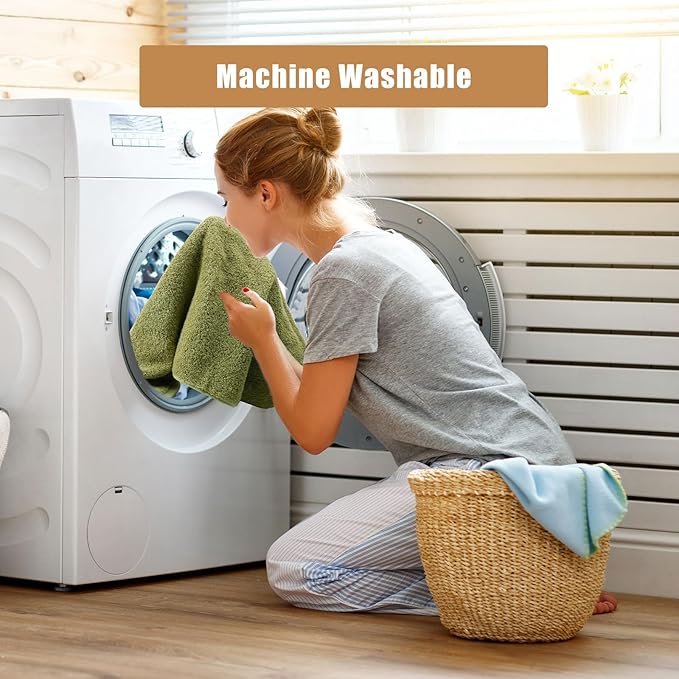 SEMAXE 18-Pack Bath Towel Set Include 6 Bath Towels, 6 Hand Towels, 6 Wash Cloths, 100% Cotton Bathroom Towels with Hanging Loops and Nano-Bio Lifecycle Labels, Soft and Absorbent Towel, Green