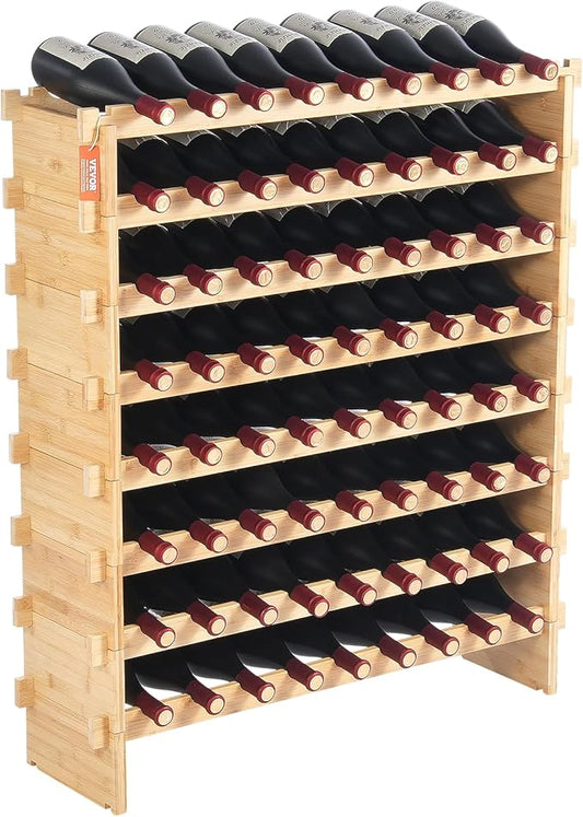 VEVOR 72 Bottle Upgrade Modular Wine Rack, Continuously Store Pinot Bottles, 8-Tier Bamboo Wood Storage Rack, Floor Freestanding Wines Holder Display Shelf, Wobble-Free Shelves for Kitchen Bar Cellar
