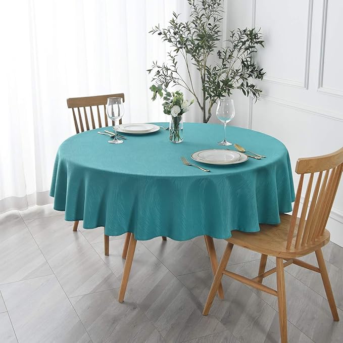 maxmill Jacquard Round Table Cloth Swirl Design Waterproof Antiwrinkle Spillproof Heavy Weight Soft Tablecloths for Circular Table Cover and Kitchen Dinning Tabletop Round 70 Inch Teal