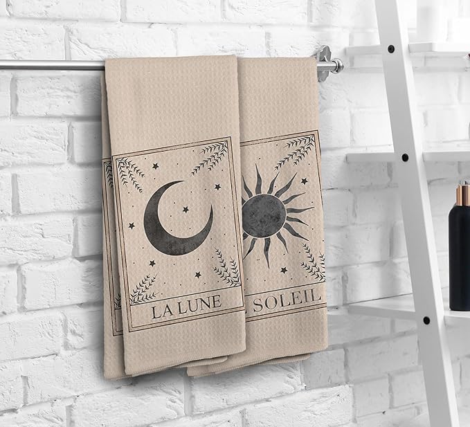 Boho Hand Towels, Celestial Sun and Moon Decor, Mystical Tarot Cards Kitchen Towels, Kitchen Towels Boho, Gifts for Women Men Tarot Lovers, Set of 2,16x24