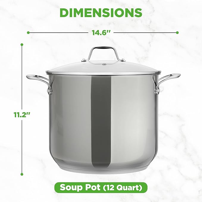 NutriChef 12-Quart Stainless Steel Stockpot – 18/8 Food Grade Heavy-Duty Induction-Compatible Pot with See-Through Lid, Ideal for Stews, Broths, Simmering & Soups, Dishwasher Safe – NCSP12