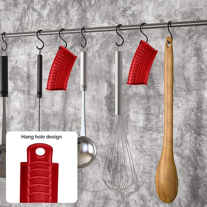 3 Pack Silicone Cast Iron Skillet Handle Cover - Heat Resistant Pot Handle Sleeve Grip for Frying Pans, Griddles, Dutch Ovens & Baking Sheets (Red)