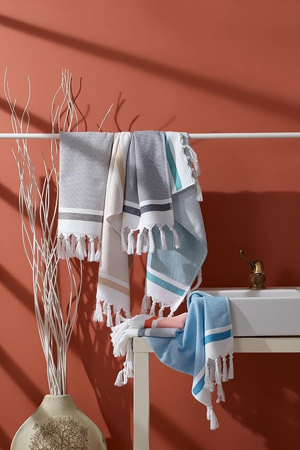 sea me at home Turkish Hand Towels for Bathroom, Kitchen Towels Decorative Set of 2, Luxury Turkish Cotton Dish Tea Towels 14 x 30 Inches for Bohemian, Rustic, and Farmhouse Decor (Black)