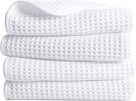 POLYTE 430 GSM Microfiber Lint Free Hand Towel, 16 x 30 in, 4 Pack (Waffle Weave)
