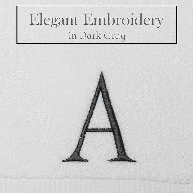 Dark Gray Monogrammed Hand Towels for Bathroom - Luxury Hotel Quality Personalized Initial Decorative Embroidered Towel for Powder Room, Spa - GOTS Organic Certified - Set of 2 Letter A