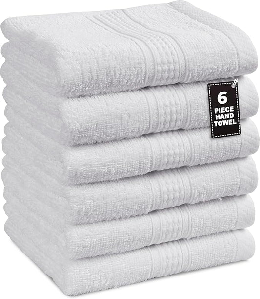 LANE LINEN Set of 6 Hand Towels (16"x28") - 100% Ringspun Cotton - Premium Quality Hand Towels for Bathroom - Quick Drying, Soft & Absorbent Hand Towel Set - Ideal for Hotel, Spa & Salons - White