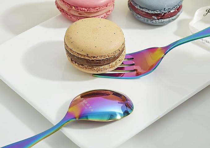 ANNOVA Kids Silverware Children's Safe Flatware Set Stainless Steel - Children Forks, Children Tablespoons, Toddler Utensils, Metal Cutlery Set for LunchBox (Rainbow, 6)