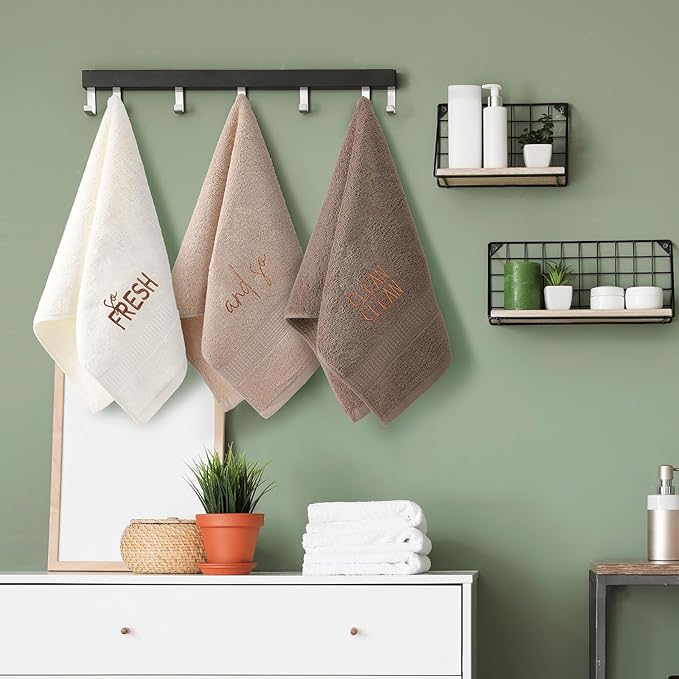 3 Pcs So Fresh and So Clean Clean Farmhouse Decorative Hand Towels for Bathroom and Kitchen Rustic Embroidered 100% Cotton Hand Towels Decorative Set for Boho Bathroom Decor