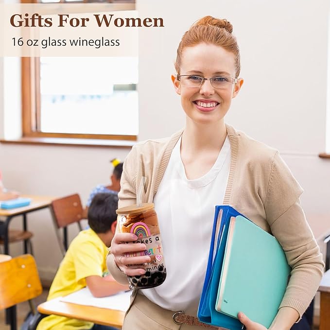 Gifts for Teachers,Teacher Appreciation Gifts Thank You Teacher Gifts Christmas & Birthday Teacher Gift Ideas Valentines Gifts for Teacher, Back To School Gifts 16 Oz Coffee Glass