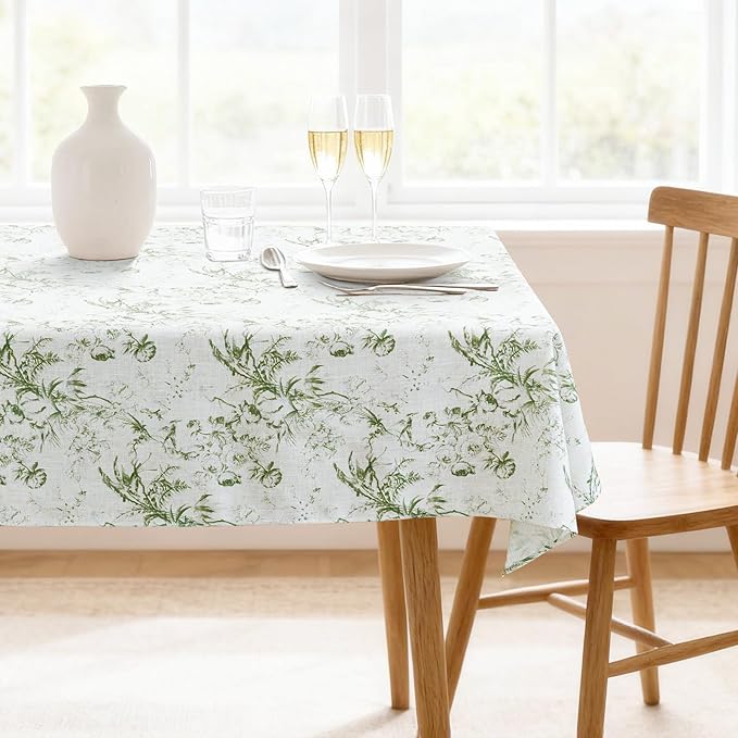 H.VERSAILTEX Linen Table Cloths Floral Printed Tablecloth Spill-Proof Waterproof Table Cover for Dining Buffet Feature Soft and Thick Fabric Wrinkle Free, 60 x 84 Inch, Vintage Botanical - Green