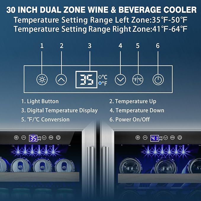 30 Inch Wine and Beverage Refrigerator, Dual Zone Wine Fridge with Quiet & Upgraded Cooling System, Large Capacity Beverage Cooler, Built-In or Freestanding, Holds 30 Bottles and 110 Cans