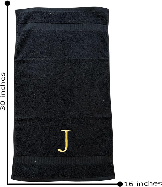 Black, Letter Hand Towel for Bathroom - Monogrammed Initial Hotel Quality Decorative Embroidered Towel for Powder Room, Spa - GOTS Organic Certified - Pack of 2, Letter J