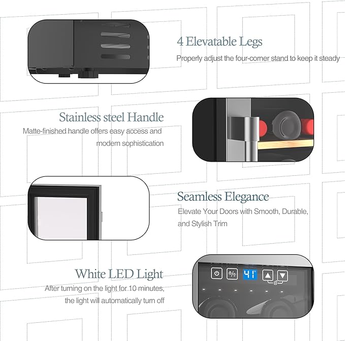 19 Bottles Wine Fridge,12 Inch Wine Cooler with Single Zone, Built-in or Under Counter,41-64°F Thermostat, LED Digital Touchscreen, Triple-Layer Tempered Glass, Wine Storage for Home