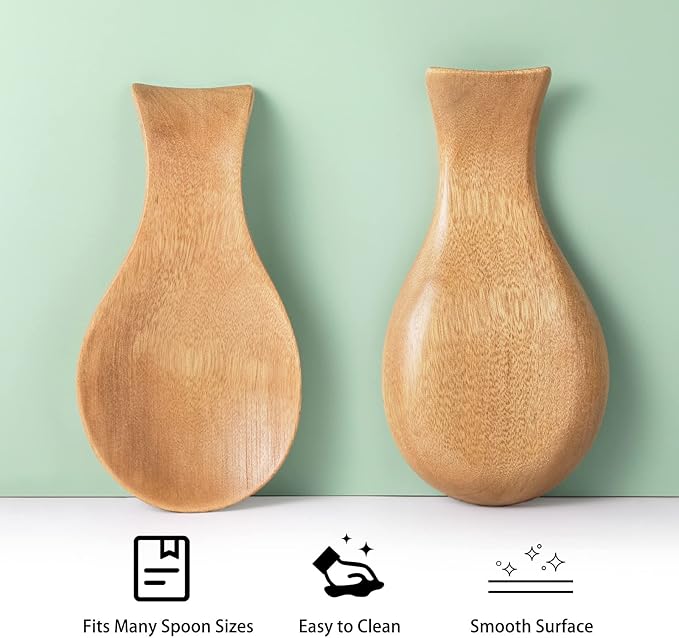 Patelai Acacia Wood Spoon Rest for Stove Top Bamboo Holder for Spatula Rest for Kitchen, Counter Spoon Holder for Countertop, Modern and Rustic for Farmhouse as Dining Table Decoration(Wood Color)