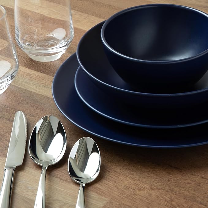 Larder & Vine Ceramic Stoneware Dinnerware 16-Piece Set, 4 Place Settings (Indigo)
