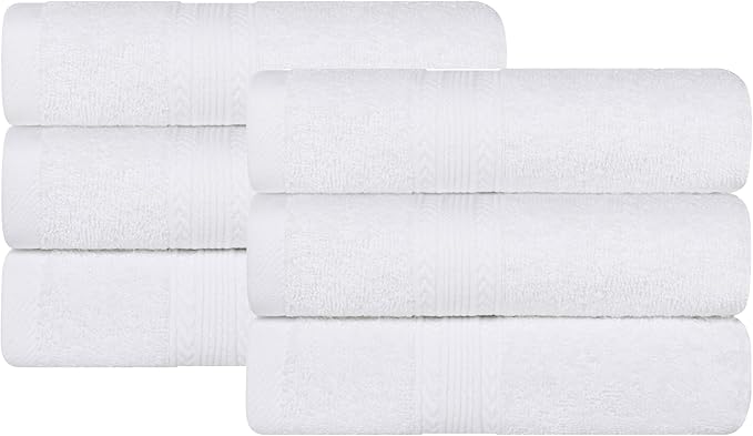 Superior Eco-Friendly Cotton 6-Piece Hand Towel Set, Small Towels for Spa, Resort, Hotel, Guest Bath, Kitchen, Quick Dry, Soft, Bathroom Accessories, Home and Apartment Essentials, White
