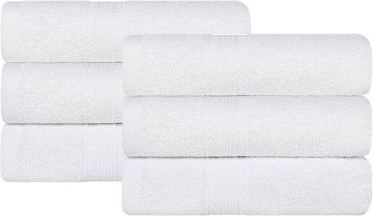 Superior Eco-Friendly Cotton 6-Piece Hand Towel Set, Small Towels for Spa, Resort, Hotel, Guest Bath, Kitchen, Quick Dry, Soft, Bathroom Accessories, Home and Apartment Essentials, White