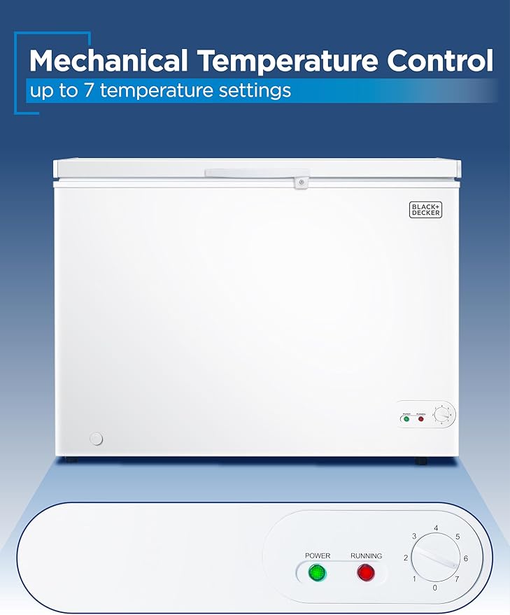 BLACK+DECKER 8.9 Cu. Ft. Chest Freezer, Deep Freezer with Top Opening, Freezer Chest with 2 Removable Storage Baskets, Mechanical Temperature Control, Manual Defrost, R600a Refrigerant, BCF890E,White