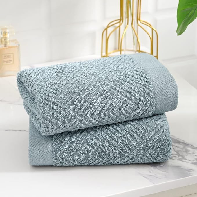 sense gnosis Sage Green Hand Towel Set of 2 Striped Weave 100% Cotton Super Soft Highly Absorbent Spring Decorative Hand Towels for Bathroom 13x 29 Inch