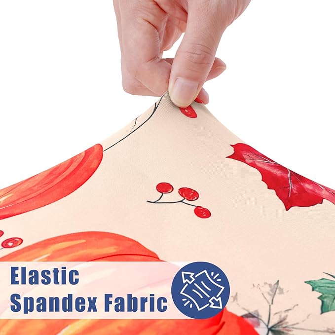 Round Spandex Thanksgiving Tablecloth, Elastic Fitted Waterproof Tablecloths for 57"-68" Tables, Stretch Washable Picnic Table Cover for Autumn Harvest Partiesr, Pumpkin Leaf