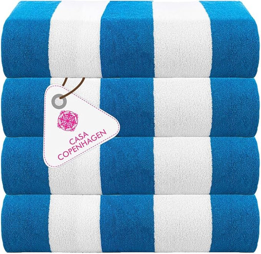 CASA COPENHAGEN Cabana Towel Designed in Denmark Rough and Tough, Quick Dry, Beach, Pool, Bath & Shower 30x60 inches 4 Pieces Cotton Beach Bath Towels Set - Turquoise