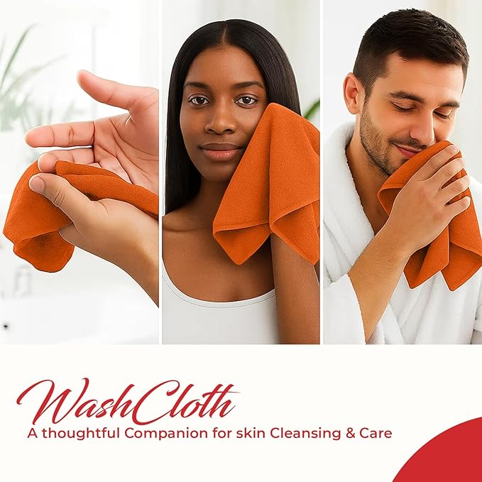 RIVERSIDE 12 Pack Washcloths - 12x12 Inches, 400 GSM, 100% Ring-Spun Cotton - Soft, Absorbent & Durable Face and Body Towels - for Bathroom, Spa, Gym, Makeup Removal & Everyday Use - Orange